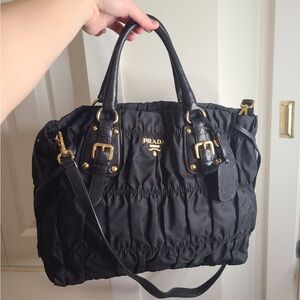 ‼️CLEARANCE PRICING‼️ Prada Tessuto gaufre large bag black nylon w Gold Hardware